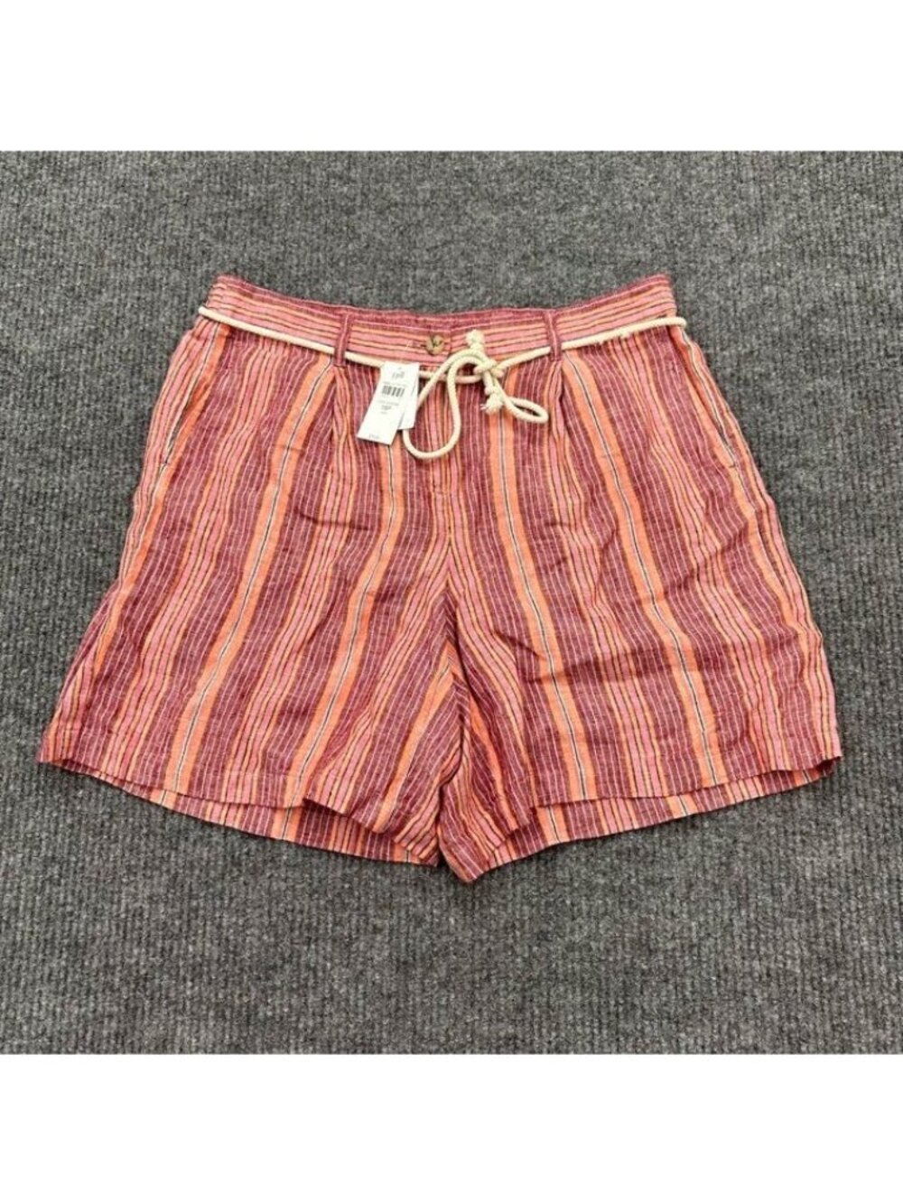 J Jill Love Linen High Waist Stripe Shorts Rope Belt Coastal Women 16 Petite NEW